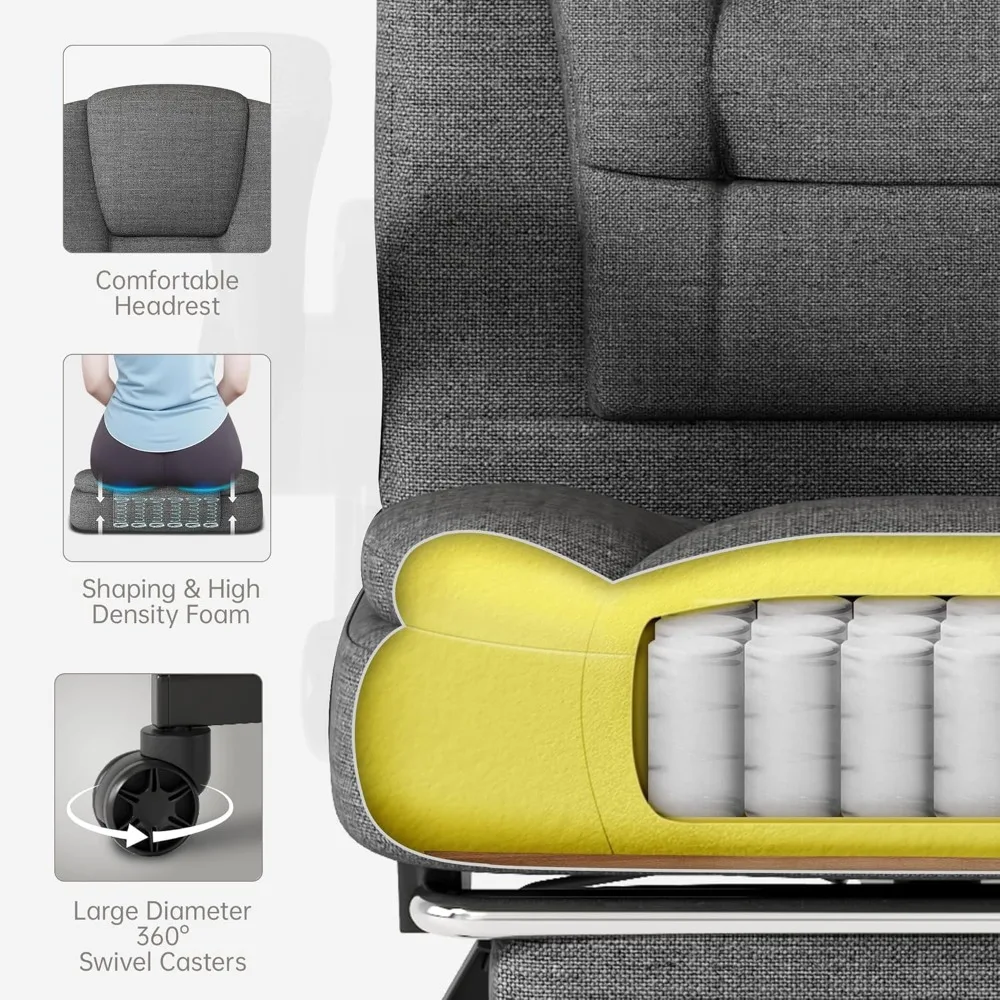 كرسي مكتب كبير وطويل، كرسي ألعاب من القماش عالي الظهر مع مسند للقدمين، كرسي مكتب مريح مع مسند ذراع قابل للطي، حشوة سميكة