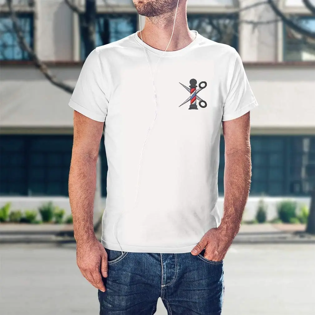 Funny Graphic T Shirts for Men Barber Pole Scissors Cotton Top