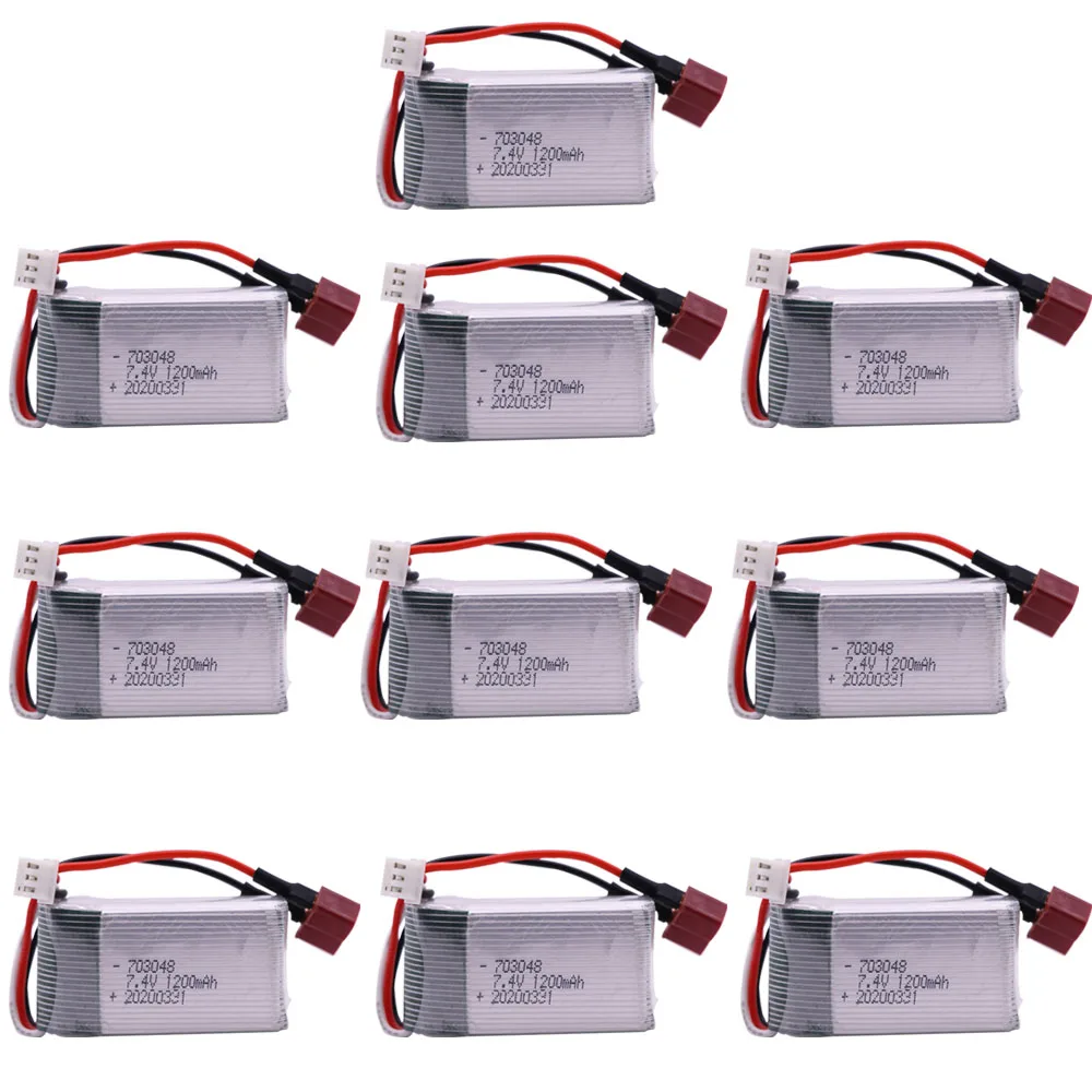 1-10PCS 1200mah 7.4V 2S 703048 Lipo Battery T Plug For RC helicopter toys accessory 7.4V 2S upgrade 1000mah toys battery