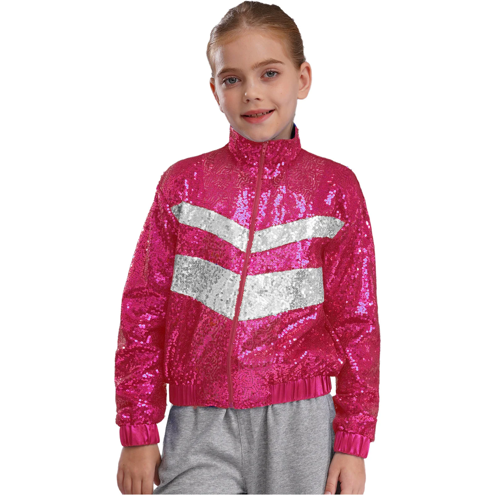 Fashion Girls Jacket Kids Jazz Dance Costume Glittery Sequins Baseball Jackets Street Disco Hip Hop Streetwear Coat Outerwear