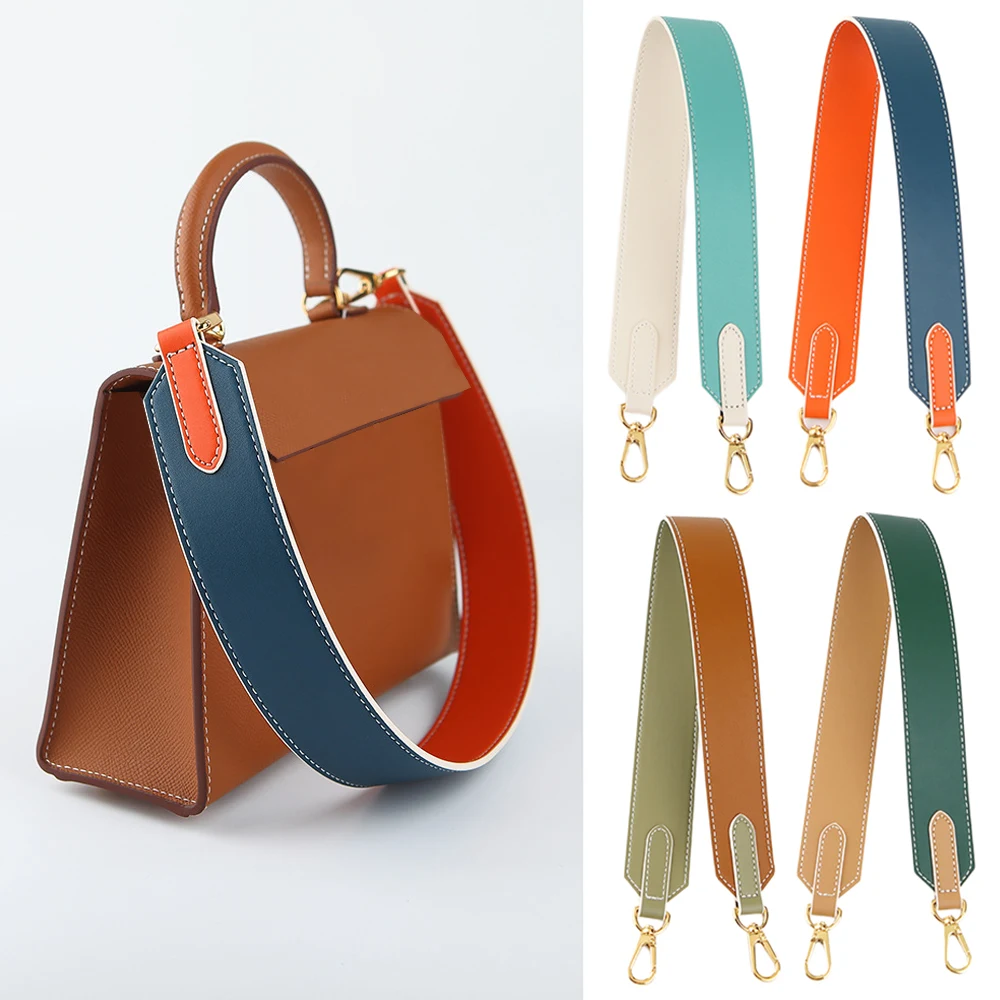 Summer Color Matching Bag Strap 100% Genuine Leather Shoulder Bag Strap Fashion Accessories For Handbags With Golden Buckle