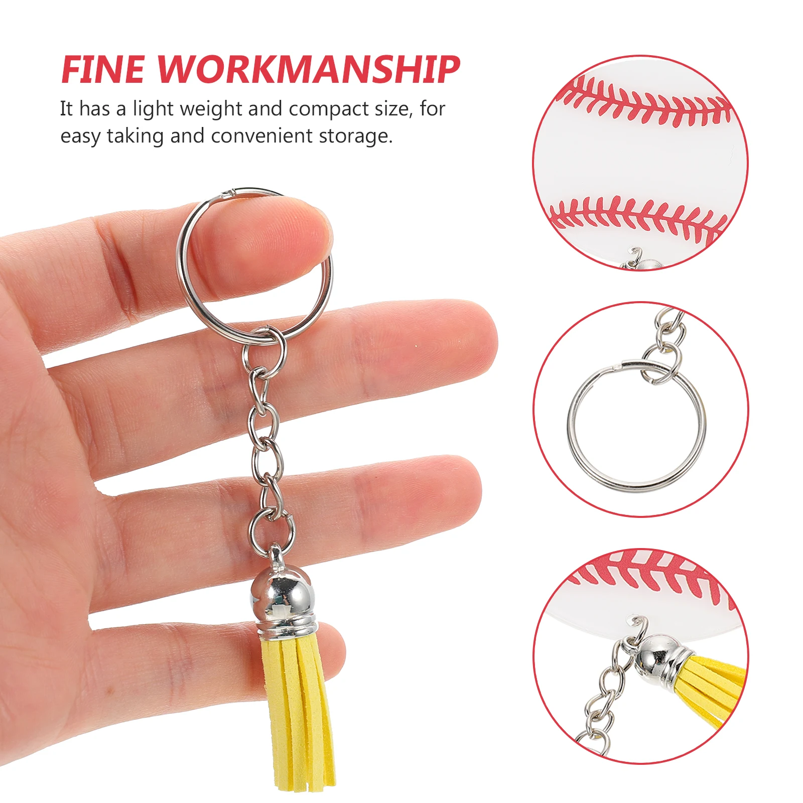 

12 Sets Yellow Rings Baseball Key Chain Boy Gifts Lightweight Compact Bag Pendant Key Ring nament Storage Jewelry Accessories
