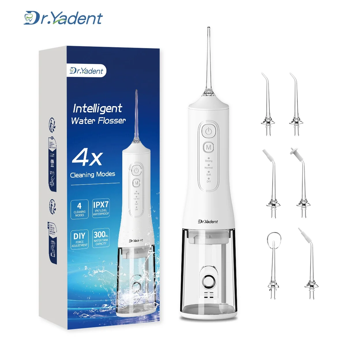 DrYadent YD06 Oral Irrigator 7 Nozzles Water Jets for Orthodontic Deep Cleaning IPX7 Waterproof 4 DIY Modes 300ML Hygiene Floss