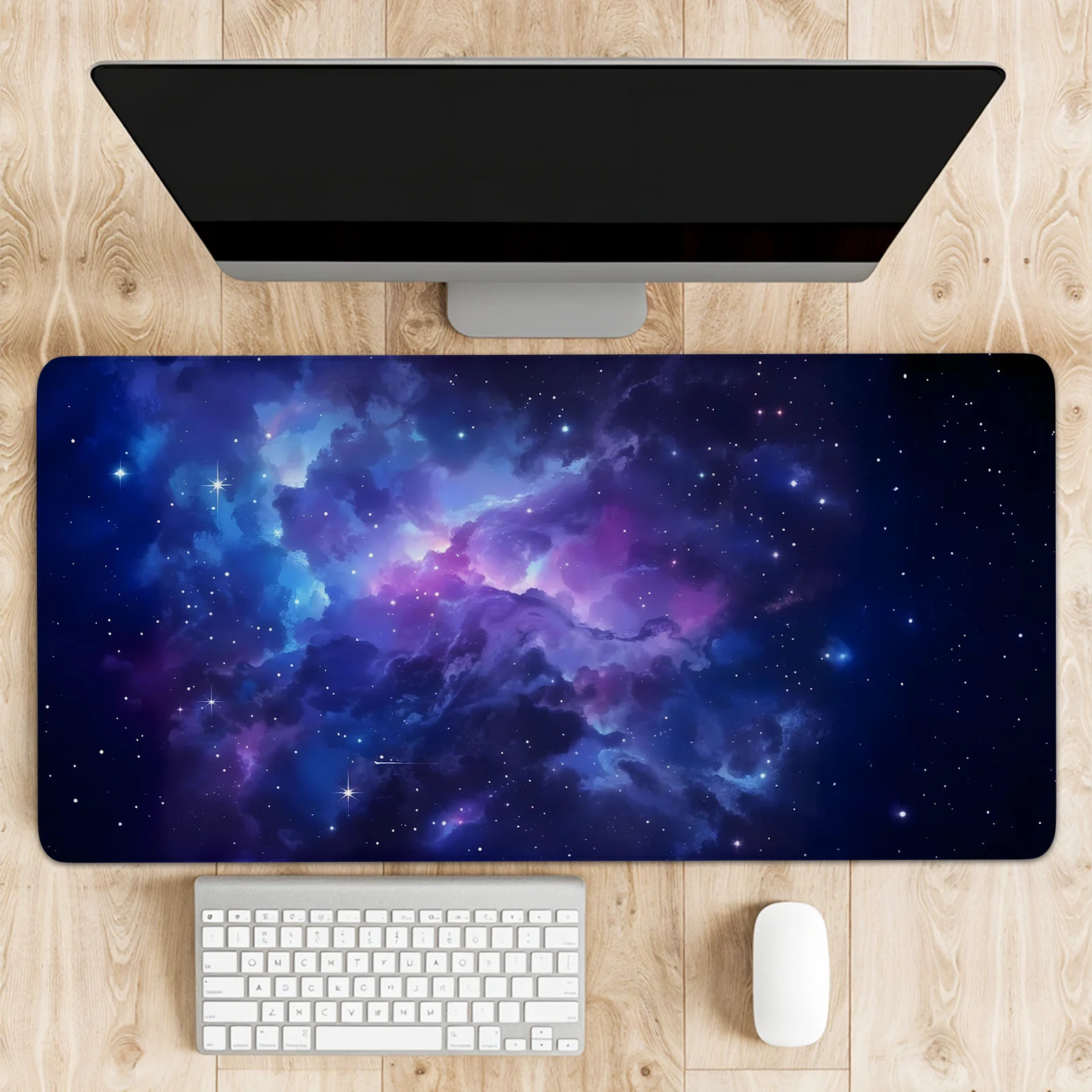 特大マウスパッド 夜空 星空柄 滑り止めゴム底 縫製エッジ付き オフィス、家の装飾に最適