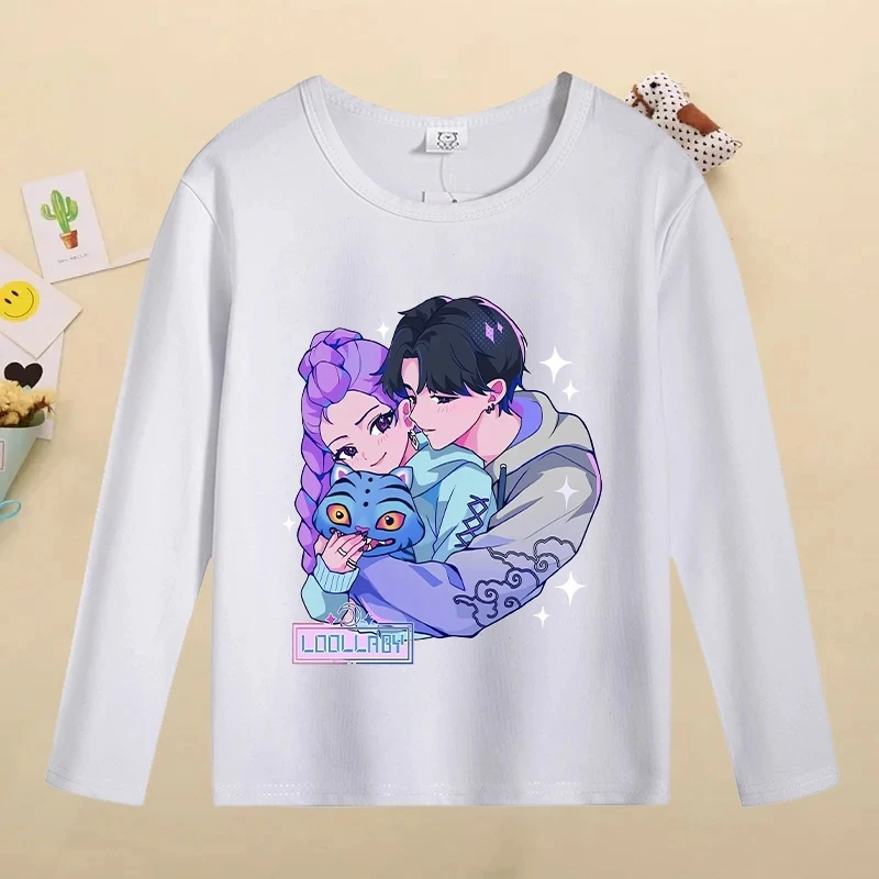 2025 Nuovo K Pop Demon Hunters T-shirt a maniche lunghe per bambini Carino nsil, cartoni animati stampati Top Ragazzi Ragazze T-shirt casual Autunno Childre
