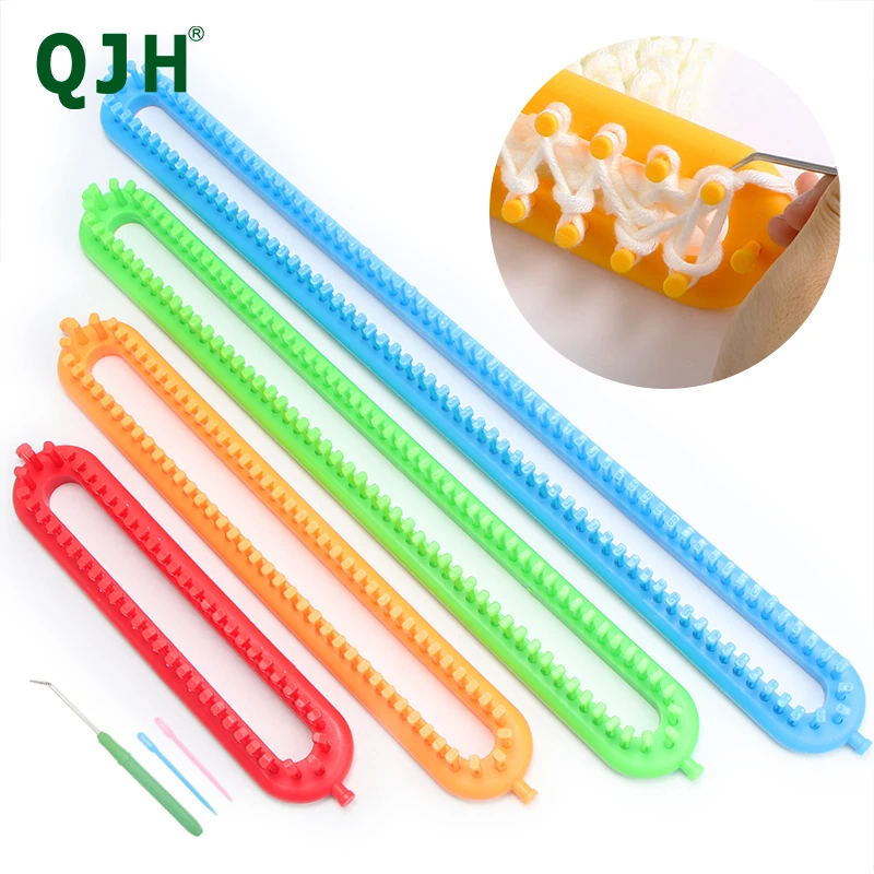 

4 Different Sizes of Colorful dense teeth Plastic Braiders Long Knitting Loom Set with Hook Needle Kit