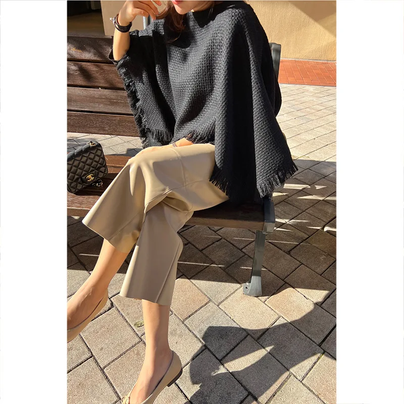 سراويل نسائية واسعة الساق بتصميم جديد لعام 2025 سراويل مستقيمة عالية الخصر للأشخاص القصير موضة غير رسمية للخريف والشتاء #3