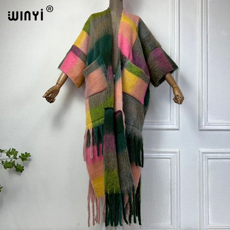 

WINYI African Winter cardigan Pocket design coat for women kimono Fashion dress Thick Warm Female abaya winter outfits for women