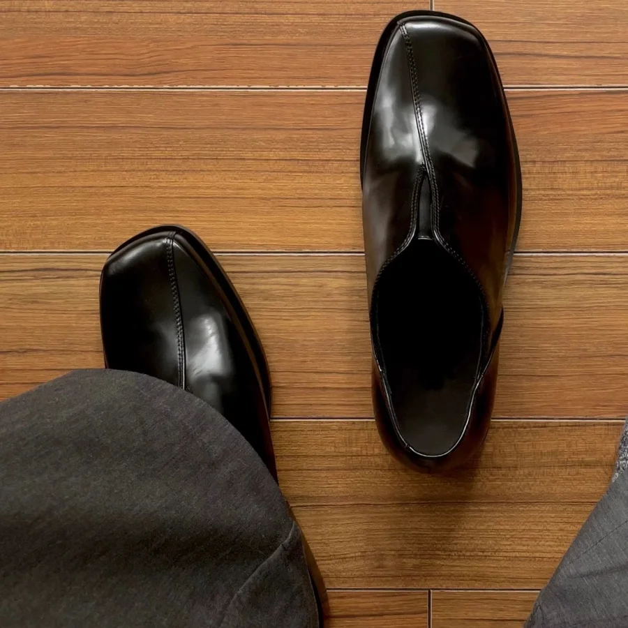 

Black Polished Leather Men's Loafers Square Toe Slip On Dress Shoes Business Formal Office Footwear Comfortable Low Heel Casual