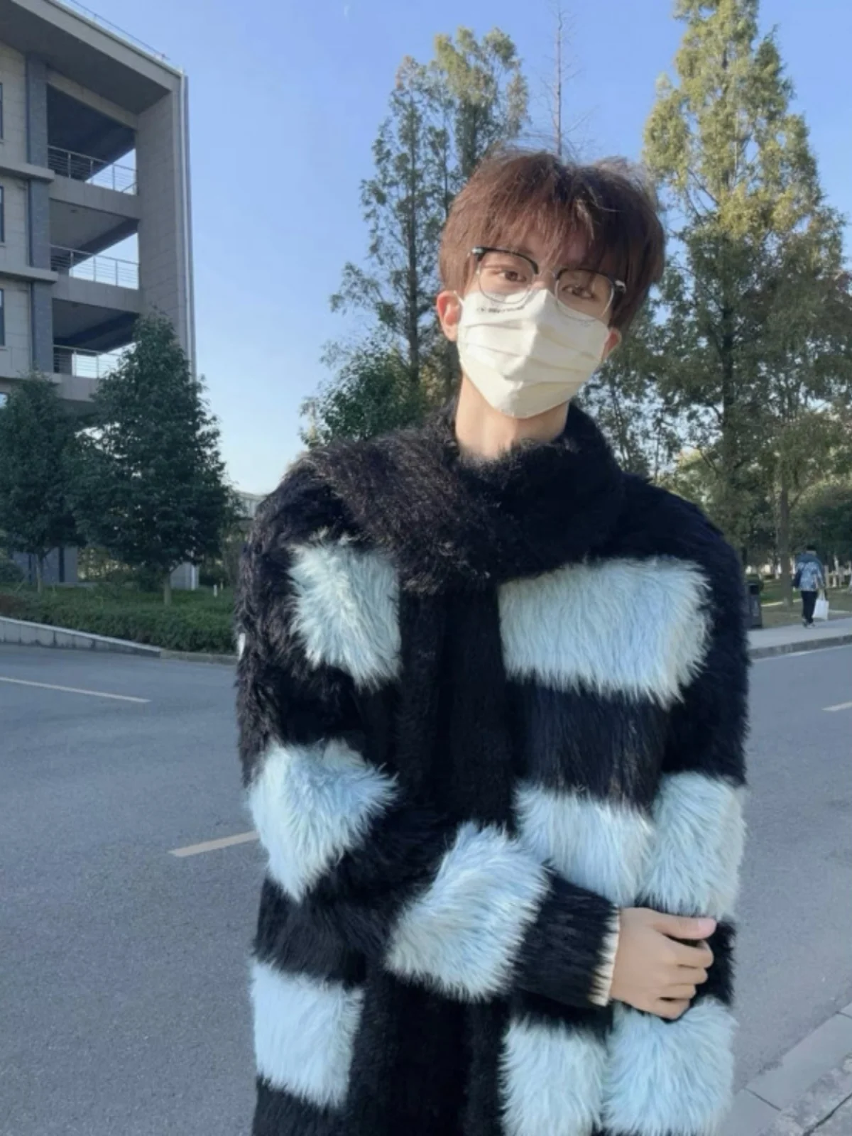 

Мужской вязаный свитер Cleanfit с имитацией меха, мягкий и уютный, осенне-зимний, в американском уличном стиле, с цветными блоками и полосками, премиум-класса