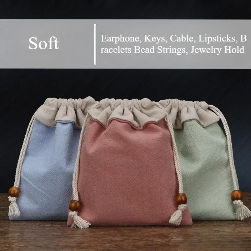 휴대용 팔찌 구슬 끈 가방, 여행용 쥬얼리 키, 이어폰 케이블 거치대 정리함 가방, 린넨 드로스트링 백, 13*15cm, 1 개