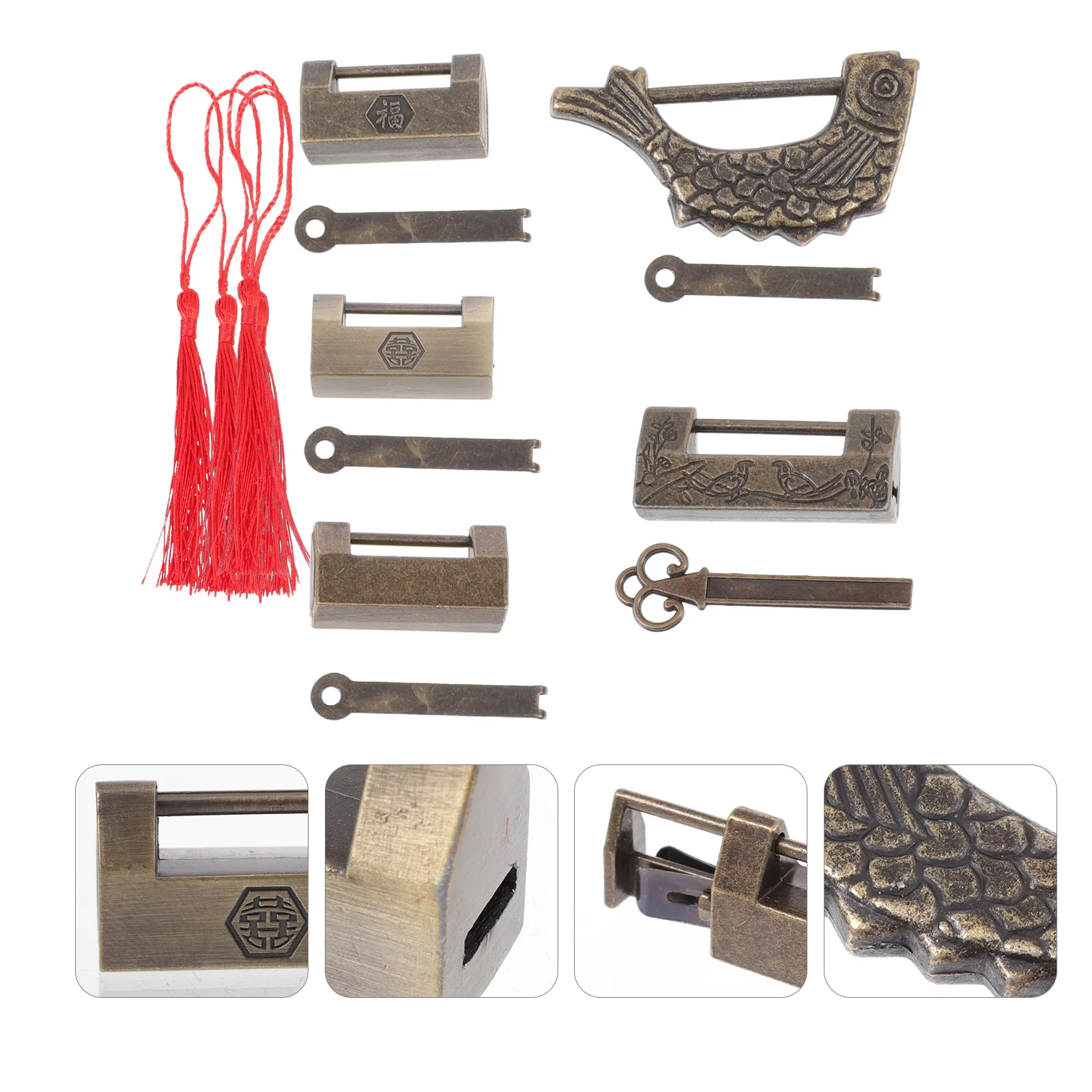 

5 set Chinese Copper Padlock For Wooden Box Vintage Jewelry Chest Diy Decorative Lock Retro Mini Hardware