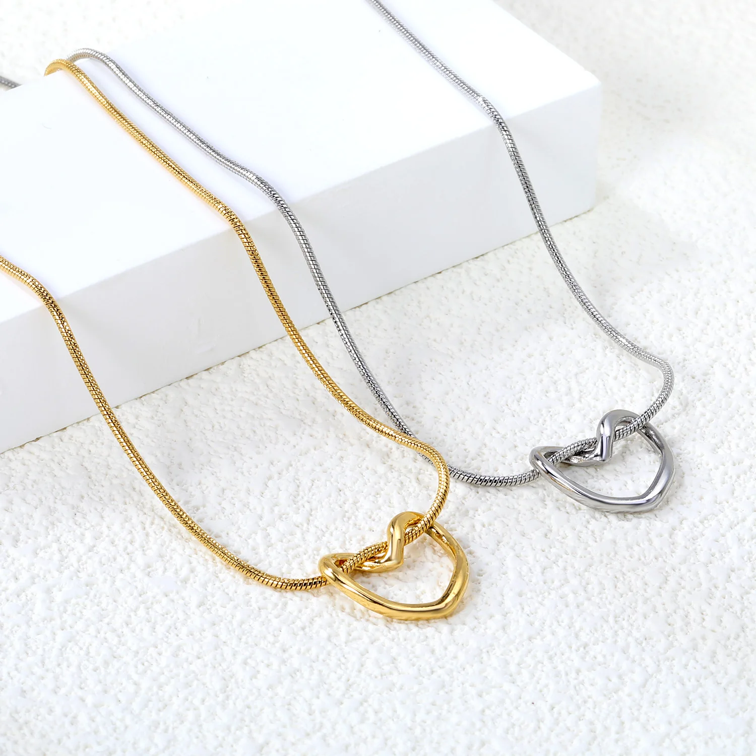 LUXUSTEEL Mini Cute Small Twist Heart Pendant Necklace Lover's Gift Stainless Steel Golden Plated Snake Chains Necklace Extender - Image 6