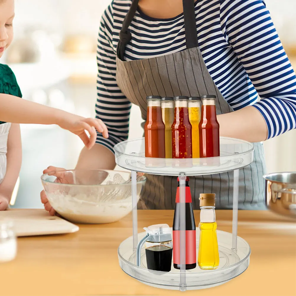 

2Pcs Turntable Organizer 2-Layer Round Rotating Makeup Tray Kitchen Sundries Holder Rack Spice Storage Turntable Organizer