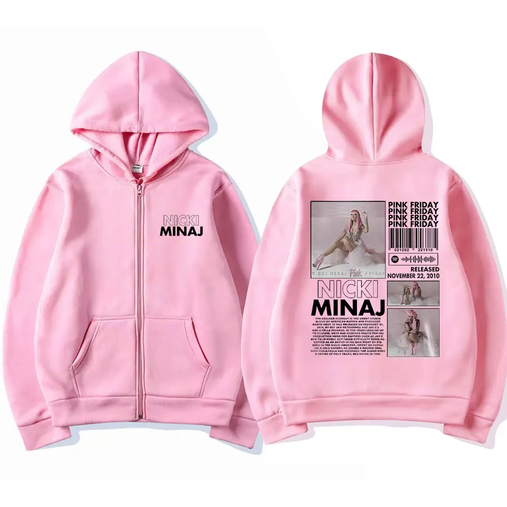 Rapper Nicki Minaj Pink Friday Album Zipper Hoodie Men Women Hip Hop Oversized Zip Up Jacket Unisex Vintage Casual Streetwear