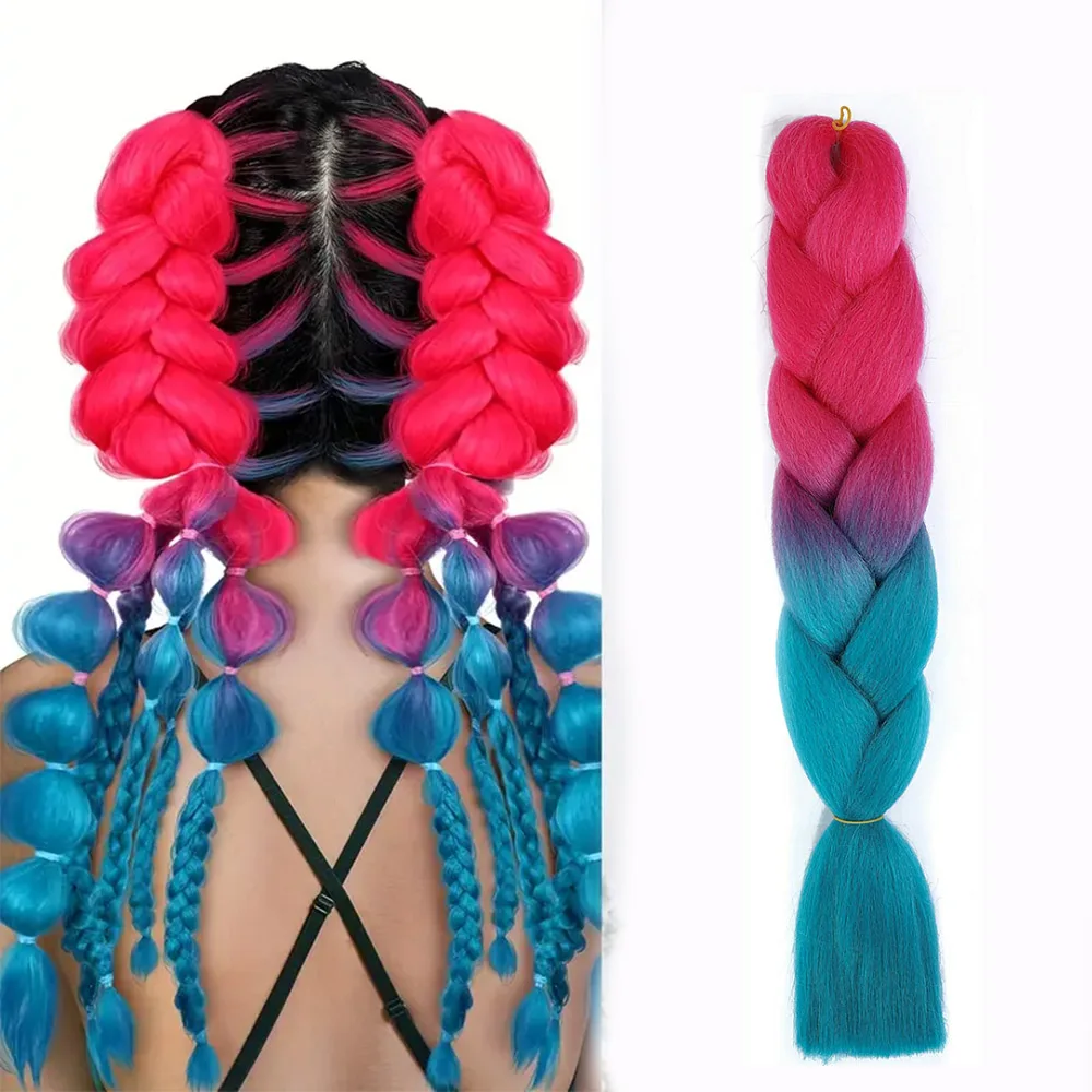 Arco-íris colorido Ombre Jumbo trança extensão do cabelo para as mulheres, peruca sintética, peruca de crochê, DIY Natal Cosplay Party, 1pc