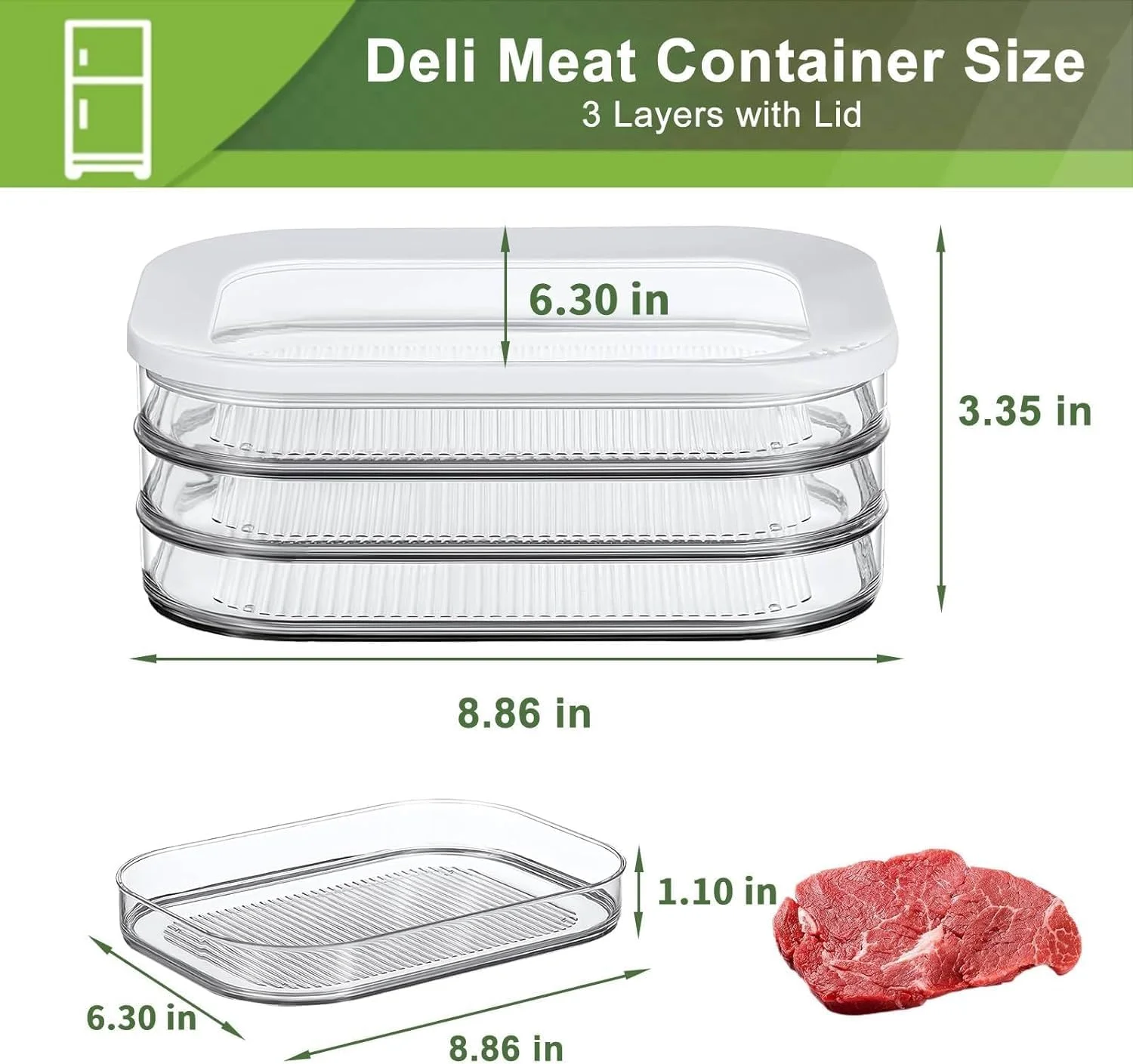 Meat Container for Fridge Bacon Lunch Meat Container for Refrigerator Meal Prep Containers Stackable Food Storage Boxes with Lid