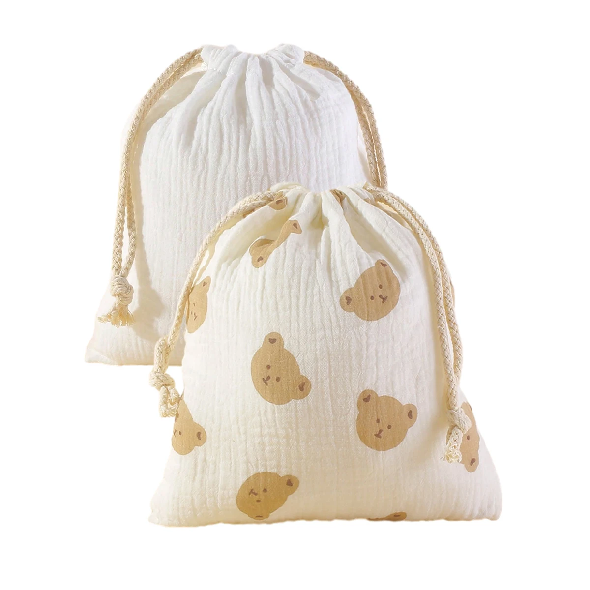 2pcs/set Cotton Mummy Storage Bag Muslin Stroller Hanging Pocket Towel Diaper Pouch Baby Gauze Drawstring Diaper Bag