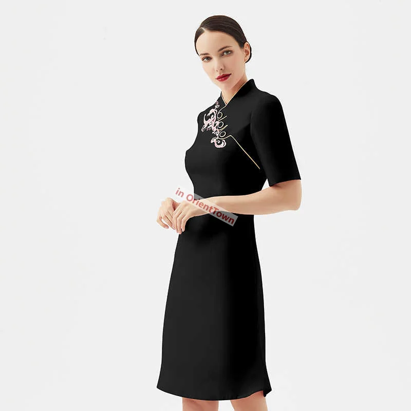 University Aviation Academy Uniform Airline Rezeption Junge Frauen Arbeitskleidung Orientalischer Trend Mittellanges Cheongsam-Kleid in010