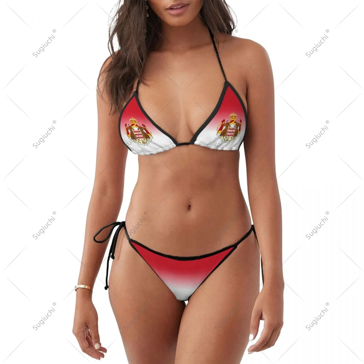 Women Girls Bikini Monaco Flag Swimsuit Sets Three Point Beachwear Swimming Bathing Beach Party Suits Sexy Mujer