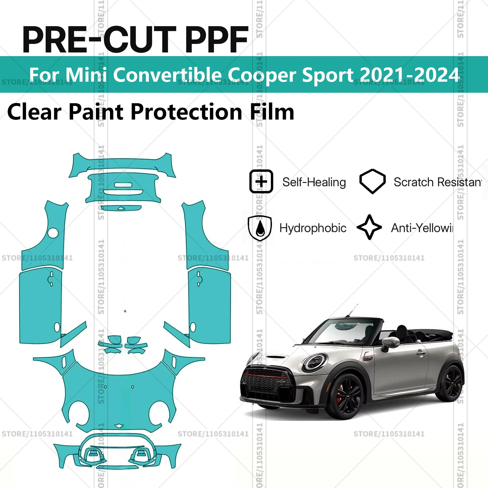 

Предварительно нарезанная прозрачная защитная пленка PPF для автомобилей, профессиональная автомобильная пленка PPF для Mini Convertible Cooper Sport 2021-2024