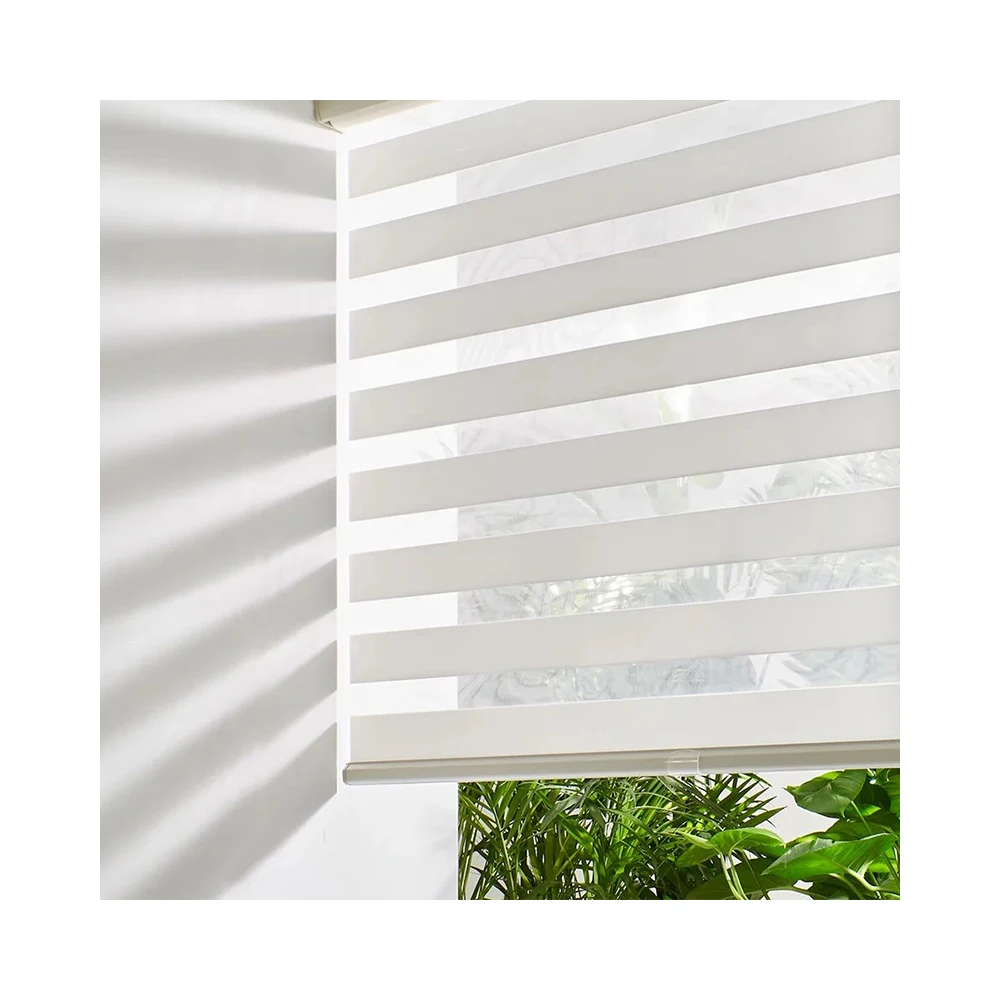 Home Decor Cordless Dual Layer Pattern Zebra Blinds Light Filtering Zebra Roller Shades Free-Stop Double Roller Blinds Fabric