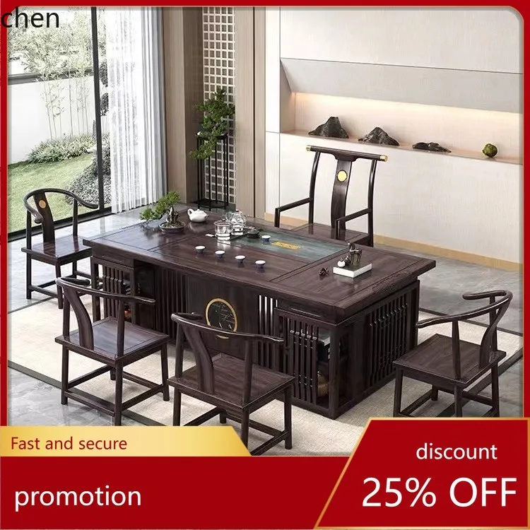 HT Solid Wood Tea Table and Chair Set Kung Fu Tea Brewing Table Tea Table Living Room Home Use New Chinese Style