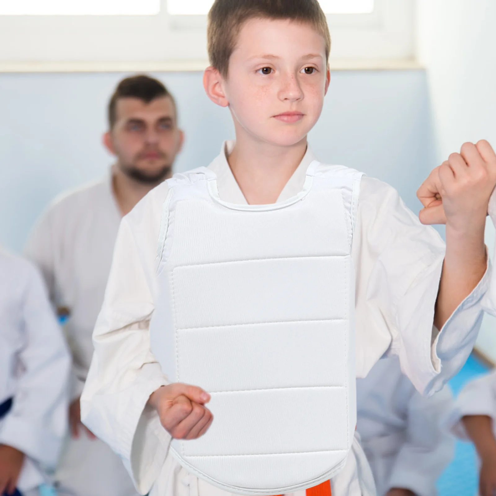 Herramientas para niños Protector de pecho Chaleco de Taekwondo de doble cara Uniforme de entrenamiento de boxeo Blanco