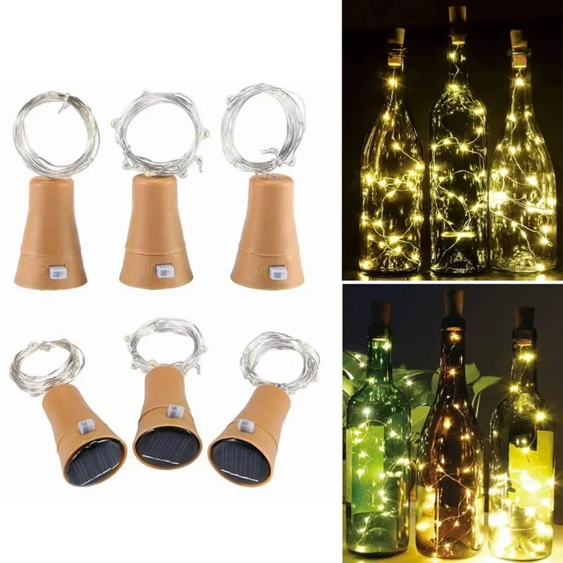 2m 20 LED Solar Wine Bottle String Light Solar Copper Wire Fairy Lights Cork Shape Christmas Lamp For Wedding Party Garden Decor