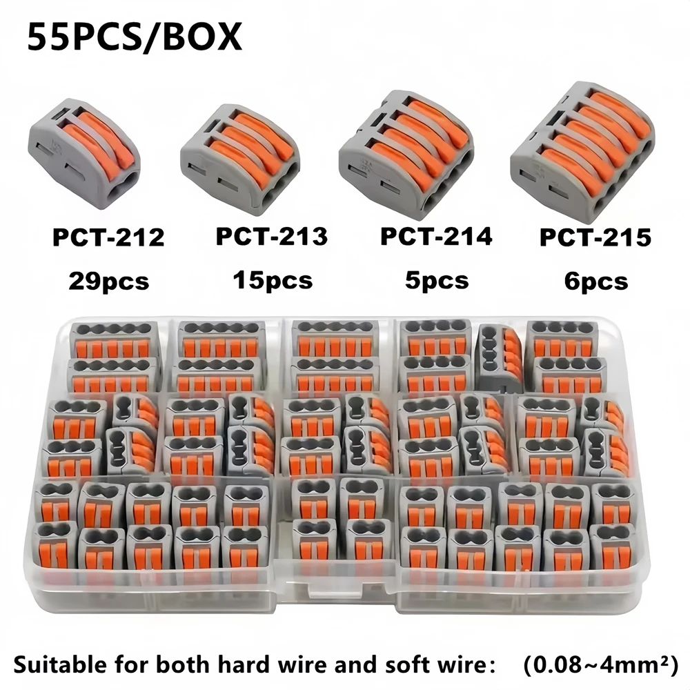 1 Box Quick Wire Connector 2/3/4/5 Holes Universal Compact Push In Lever Splice Connectors Fast Wiring Terminal Block 0.08-4mm²