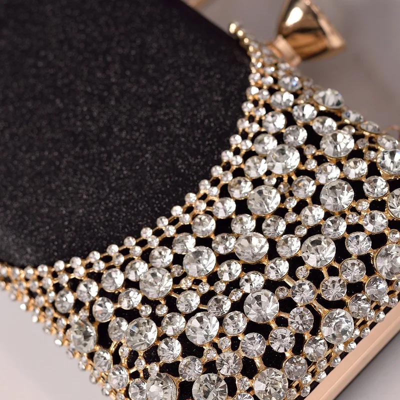 Hot Sale Diamond Evening Bag Black Temperament Dress Garment Bag Wedding Banquet Mother Clutch Cheongsam Evening Bag Cross-Borde