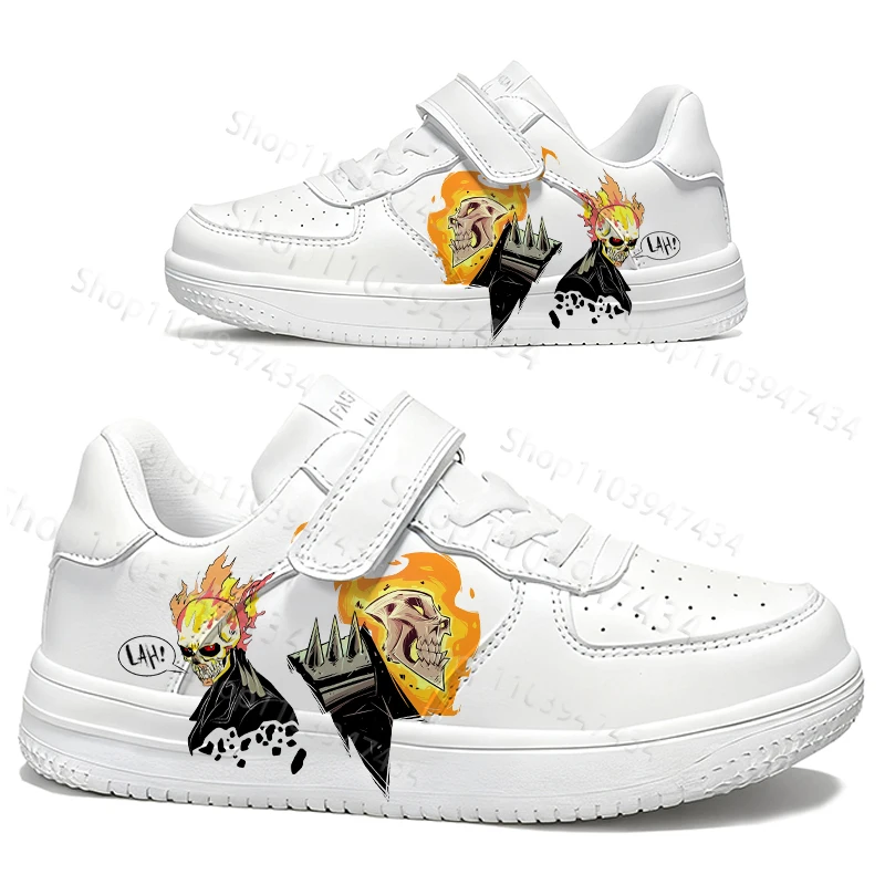 

Ghost Rider Boys Girls Student Children Small White Shoes Waterproof Leather White Solid Color Sole Design Shoes Ships in 24