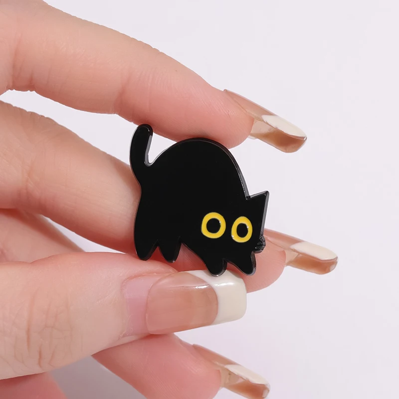Black Cat Cinderella Cute Brooch Animal Big Eyes Cat Metal Badge Bag Metal Geometric Baked Paint Accessories image 4
