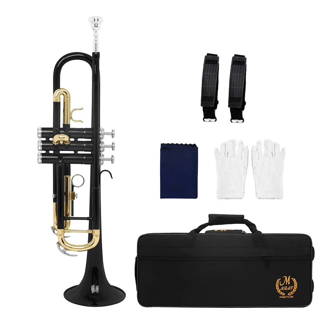 M MBAT Bb Trumpet Standard Brass Trumpet Set with Case Mouthpiece Gloves Professional Brass Instrument for Students Beginners