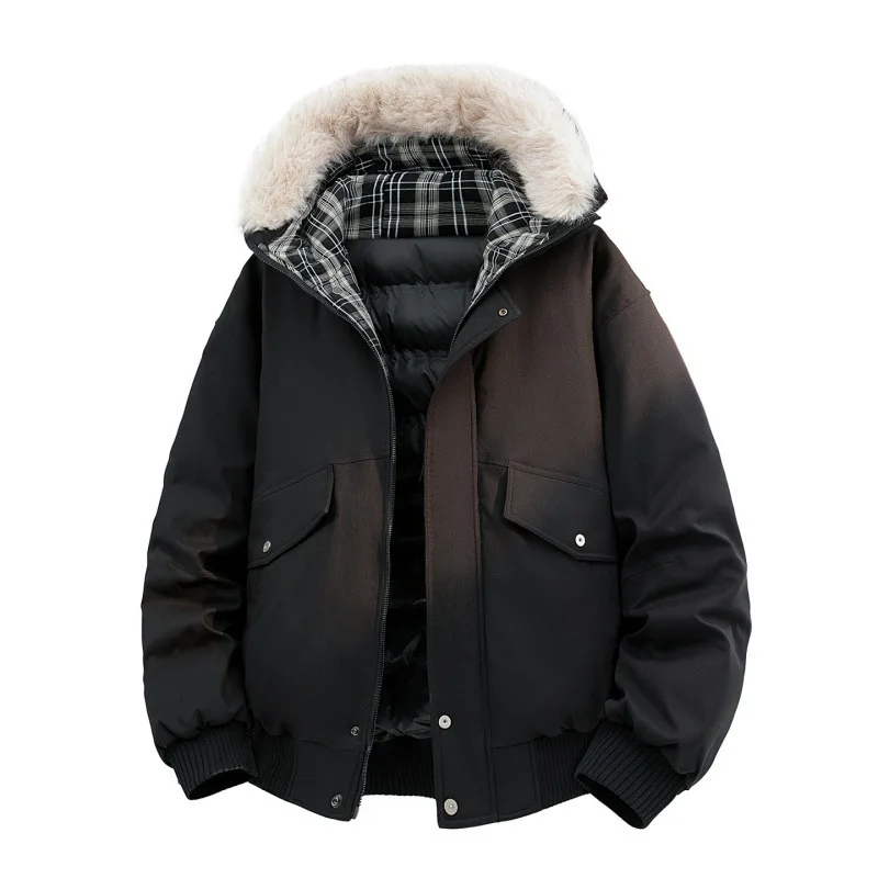 

Мужской зимний пуховик, утепленный клетчатый лоскутный мужской верхний костюм с капюшоном, винтажное мужское пальто-карго с длинными рукавами и карманами на молнии