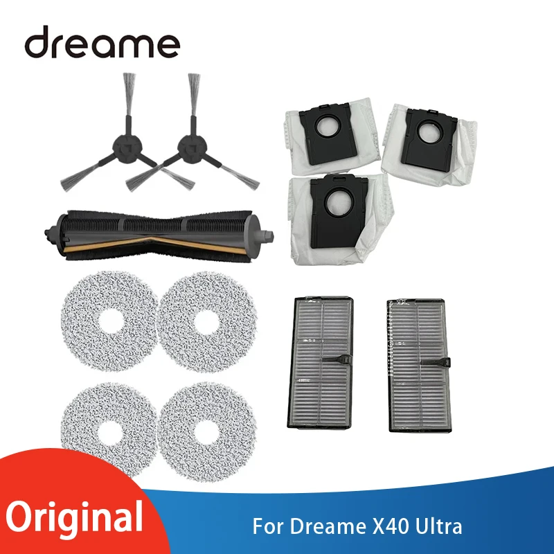 Original Dreame Bot X40 Ultra Robot Vacuum Cleaner Spare Accessory Parts Kit Rubber Main/ Hair Cut / Side Brush, Filter, Mop Rag