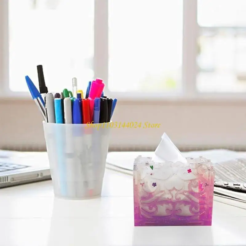 N5KE Hollow Pattern Tissue Box Epoxy Resin Mold Napkin Paper Silicone Mould DIY Crafts Home Decorations Casting Tools