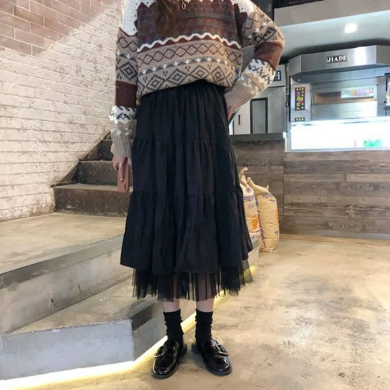 Summer Skirts Women Sweet College Ulzzang Lovely Mesh Long Skirt Trendy Girlish Korean Style High Waist Street All-match Young