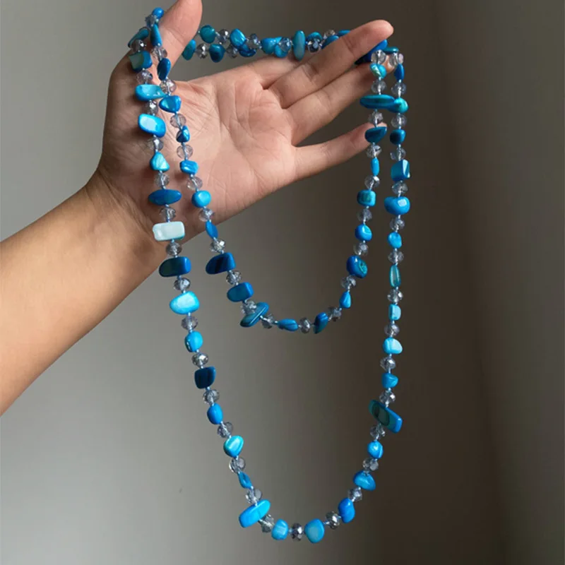 

Minar Boho Mix Color Irregular Natural Shell Glass Beads Beaded Necklace for Women Double Layers Strand Sweater Chain Chokers