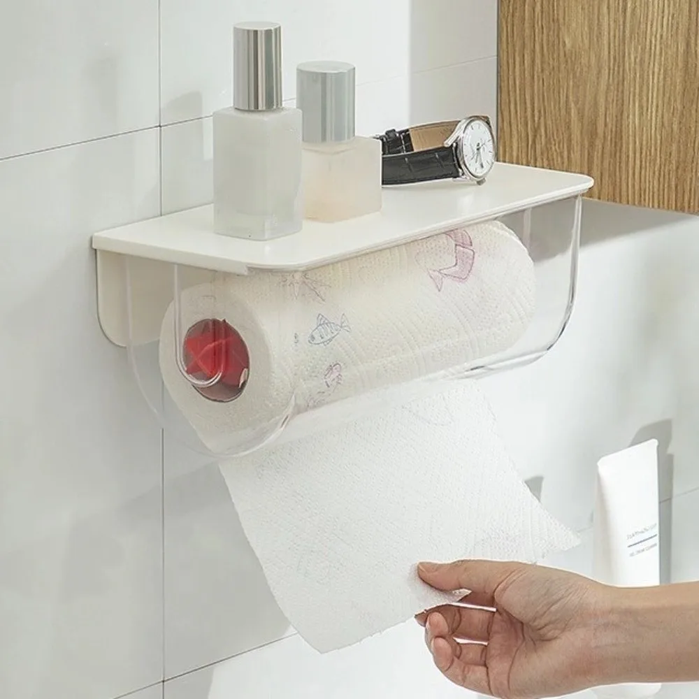 

Creative Plastic Tissue Roll Holder Dustproof Transparent Kitchen Paper Holder No-drill Multi-Purpose Rag Rack Hotel