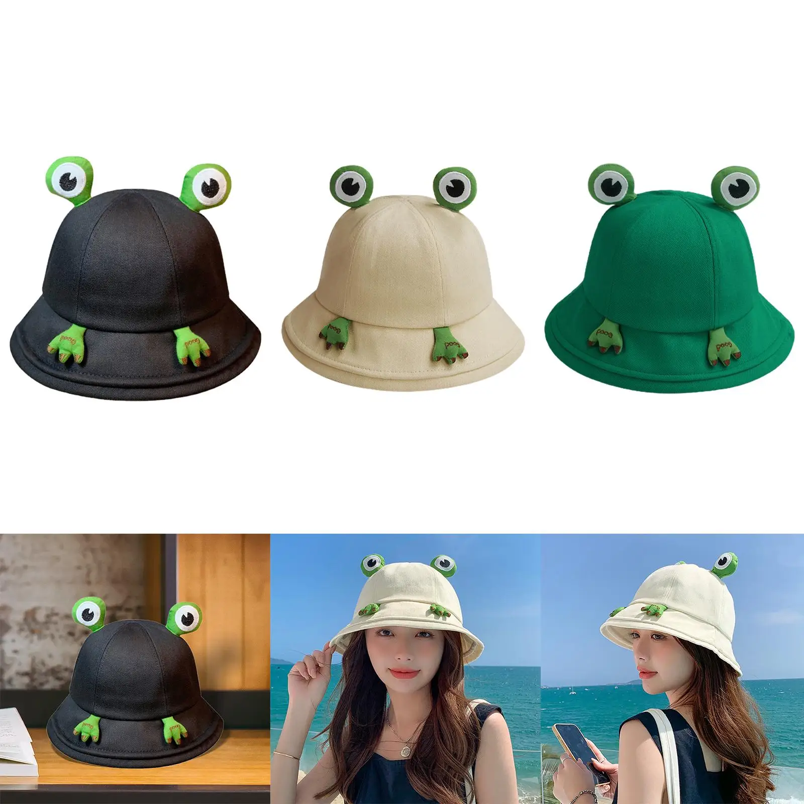 Frog Bucket Hat, Photo Props, Cute, Sun Protection, Wide Brim Party Hats Fisherman Caps for Dress up Summer Women