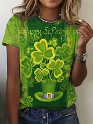 3D Full Print St. Patrick'S Day Clover Graphic T Shirt For Women New In Round Neck Short Sleeve Tshirts Tops Women Party Tees