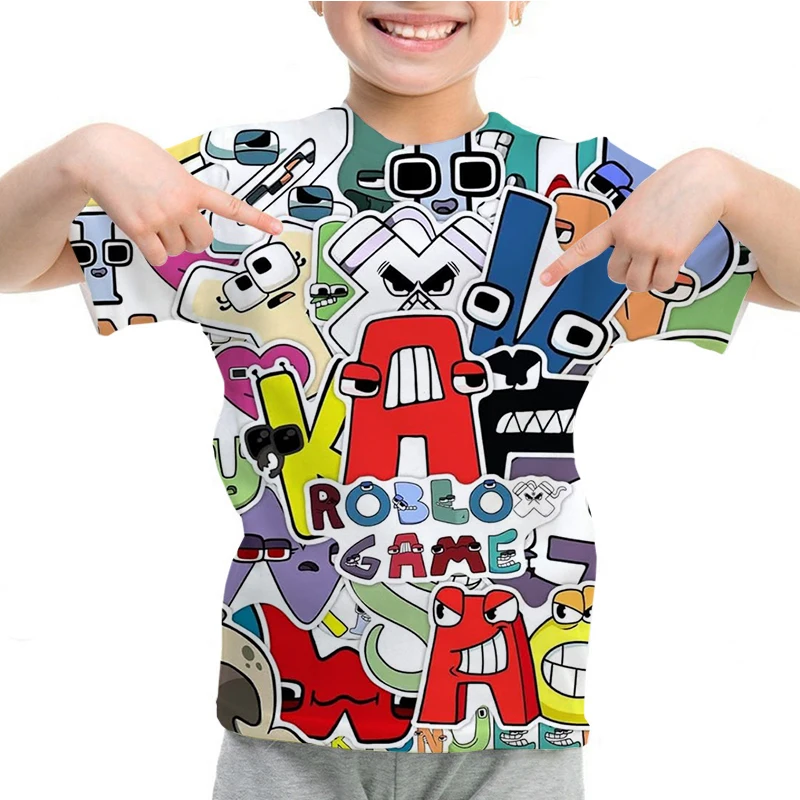 

2024 Kids Boys Girls Alphabet Lore T-shirts Summer Short Sleeve Clothes Causal T Shirt Tops Tee Children's Clothing 2-14 year