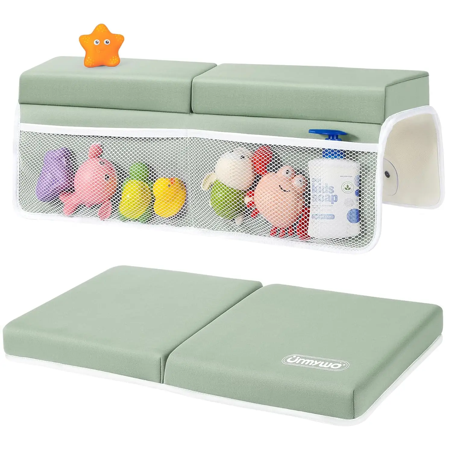 

1.5" Thick Baby Bath Kneeler Pad Set with Toys Organizer, Anti-Slip Knee & Arm Support Mat for Quick Dry Bathtub Time