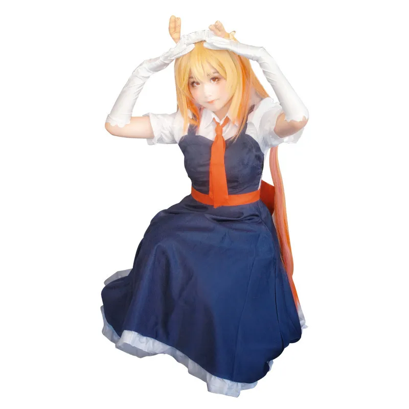 Small Dragon Maid Cosplay Dress Halloween Anime Costume Ladies Maid Uniform Skirt Dress Linen Material Spring Season