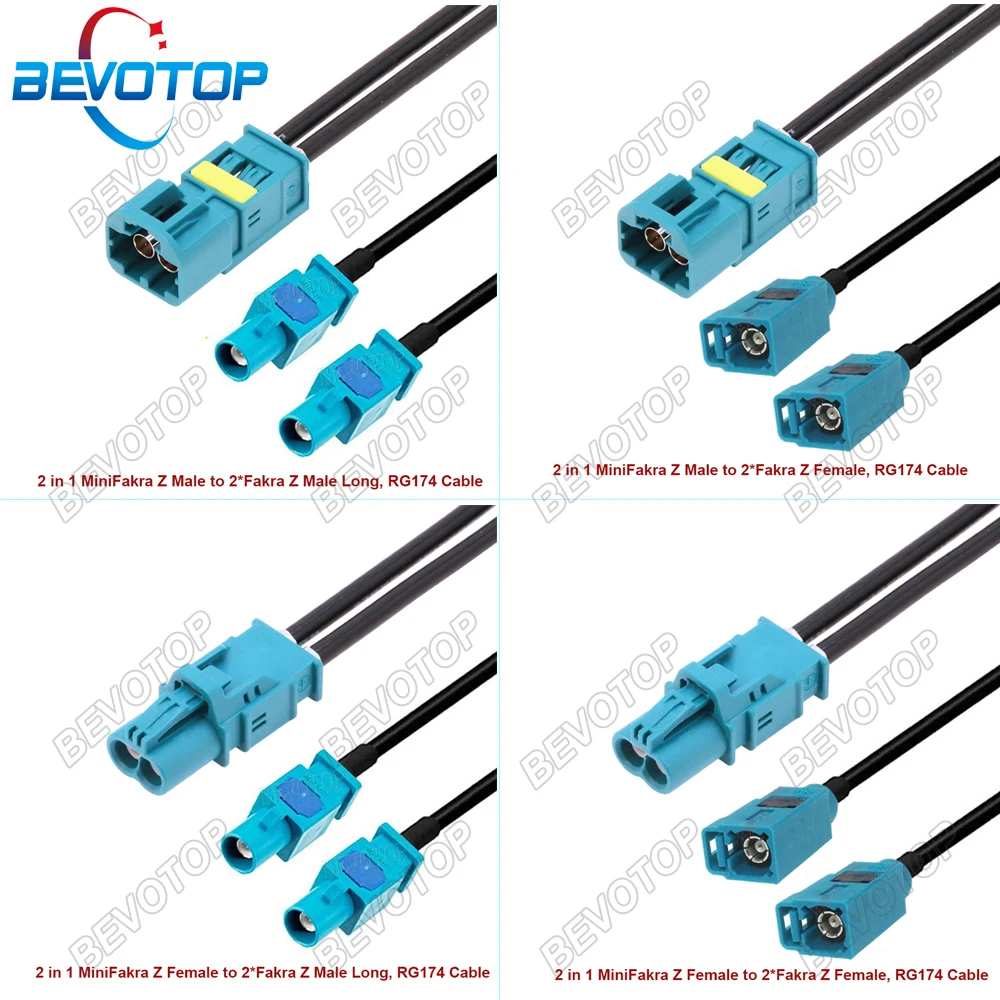 BEVOTOP RSBG Type 2-in-1 MINIFAKRA Z to 2 FAKRA Male/Female connector RG174 coaxial cable 50 Ohm High Quality