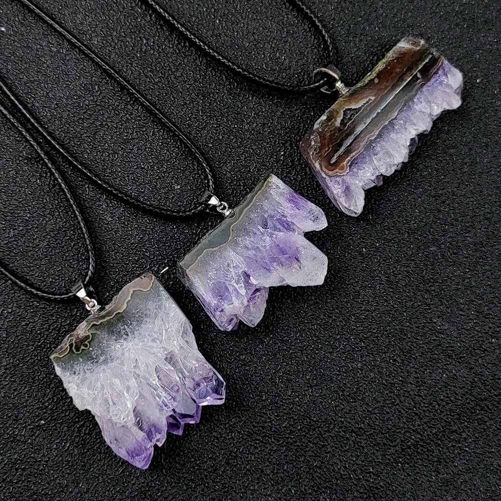 Foreign trade jewelry, natural stone purple crystal quartz mineral flake cluster pendant necklace amethyst cluster necklace