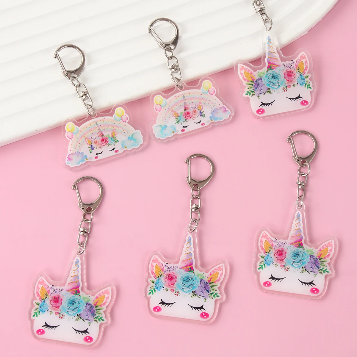 Unicorn Acrylic Keychain Colorful Unicorn Pendant Happy Birthday Party Supplies Kids Favors Ornaments Birthday Party Decors