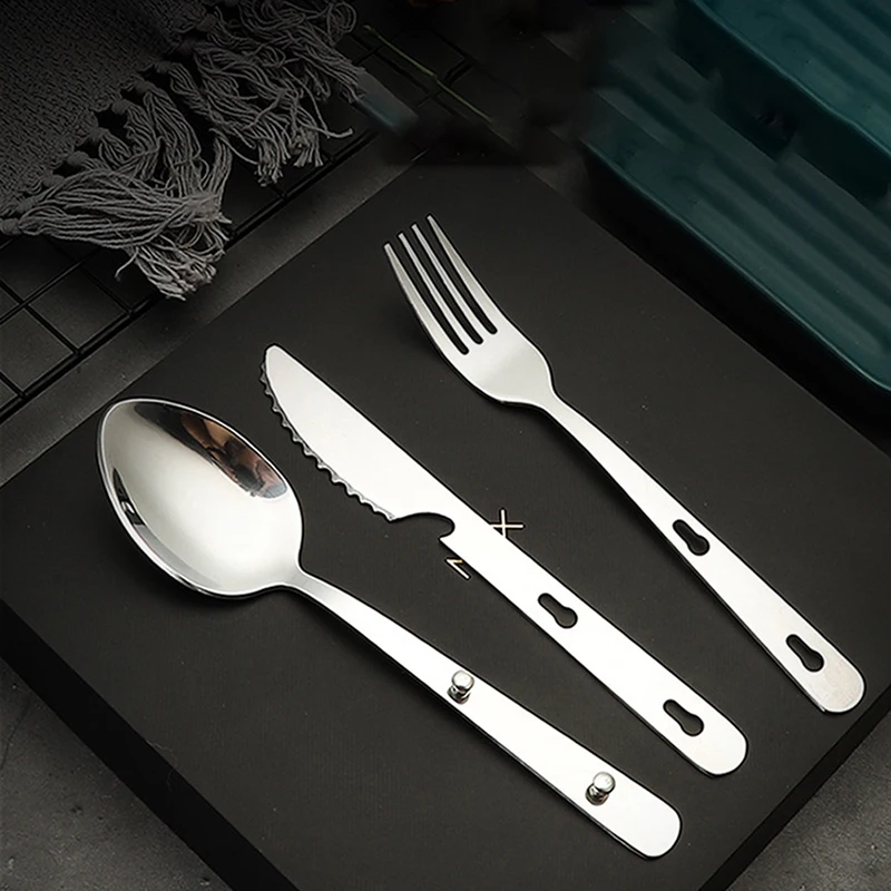 3 pçs/set portátil de aço inoxidável talheres dobrável faca utensílio colher conjunto colher garfo faca louça acampamento cozinhar talheres