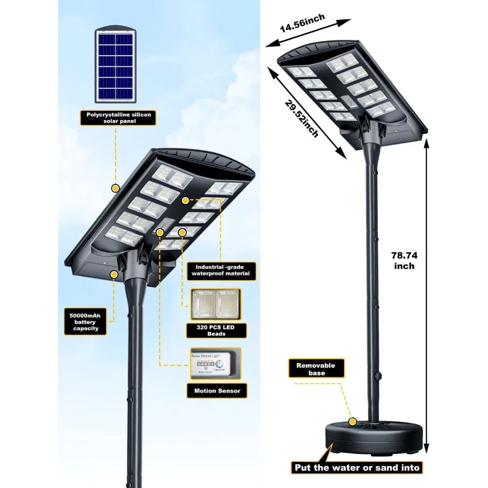 Solar Lights with 6.5ft Pole, Dusk To Dawn Solars Security Light, IP68 Waterproof and Motion Sensor, Street Lights